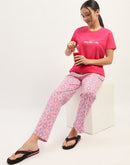 mSECRET Typographic Print Pink Top with Printed Pyjama