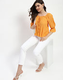 Madame Textured Cotton Blend Smocked Orange Top