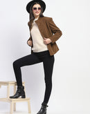 Madame Textured High Neck Coffee Brown Short Coat