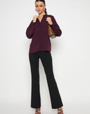 Madame Embellished Striped Cuff Sleeved Plum Top