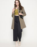 Madame Mélange Button Detailed T Neck Olive Long Coat