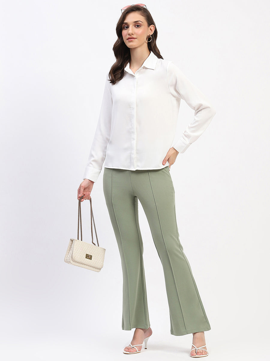 Madame Pleated Elasticated Waist Solid Mint Trousers