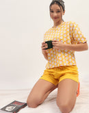 mSECRET Printed Cotton Mustard Top with Shorts