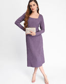 Madame Self Design Purple Midi Sheath Waffle Dress