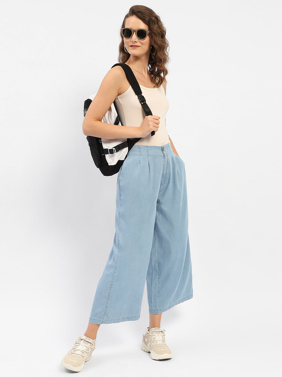 Madame Wide Leg Cropped Light Blue Denim