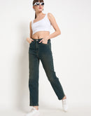 Madame Green Tinted Stone Wash Cotton Blend Denim Jeans