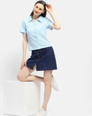 Madame Textured Sky Blue Half Sleeve Shirt