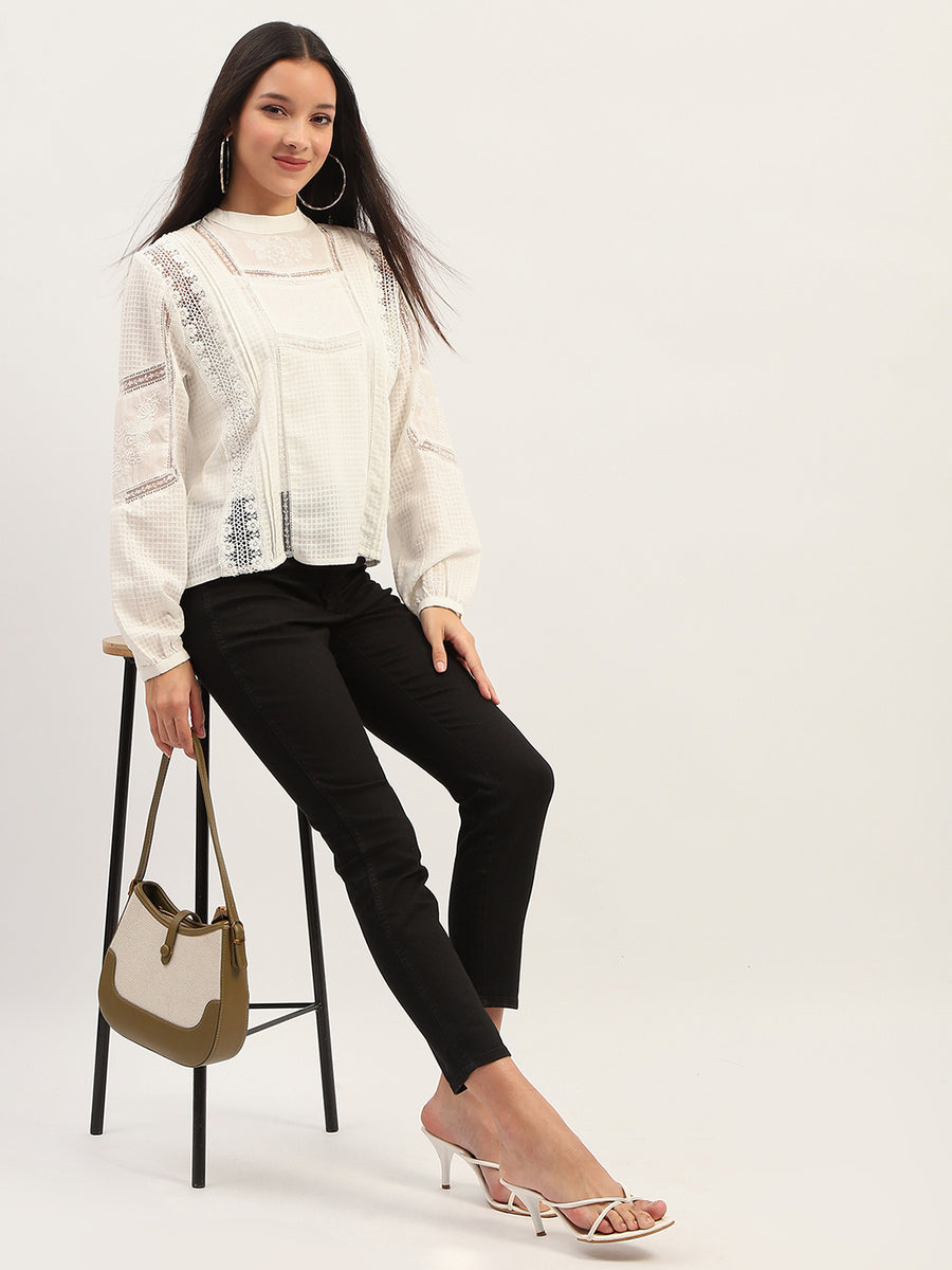 Madame Lace Detailing Solid White Top