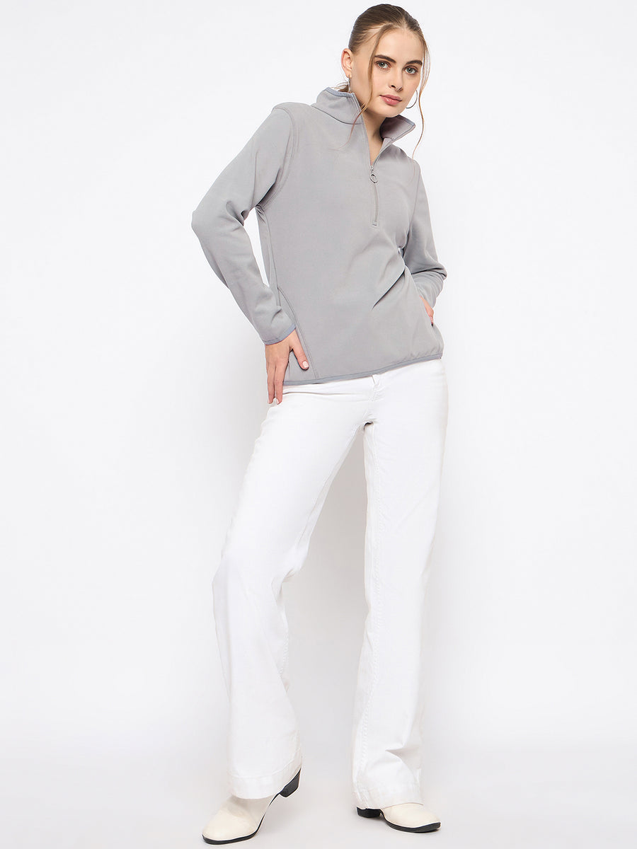 Madame Polar Fleece Half-Zipper Grey Sweatshirt