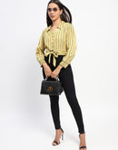 Madame Self Belted Waist Striped Yellow Shirt