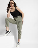 Madame Mid Rise Tapered Fit Olive Green Cargo