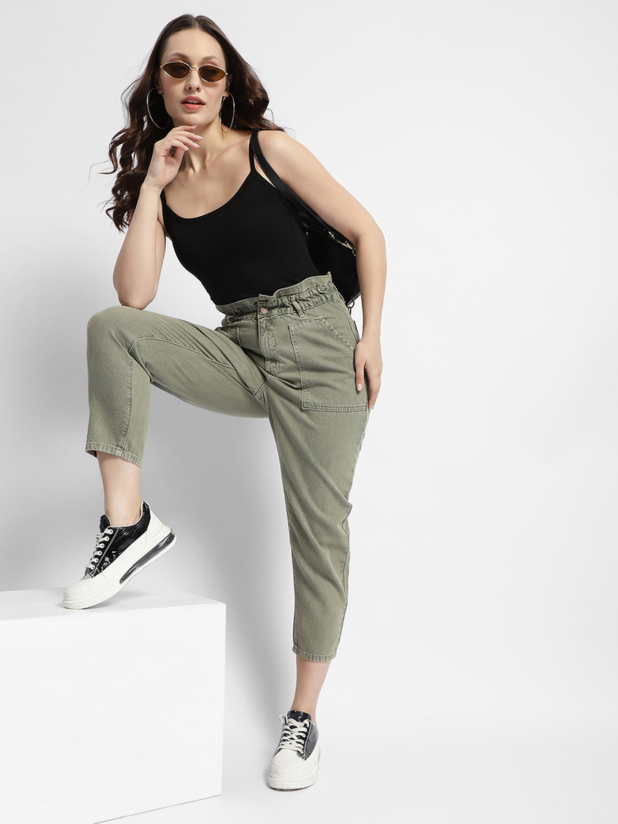 Madame Mid Rise Tapered Fit Olive Green Cargo