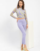 Madame Full Sleeve Wave Print Lilac Crop Top