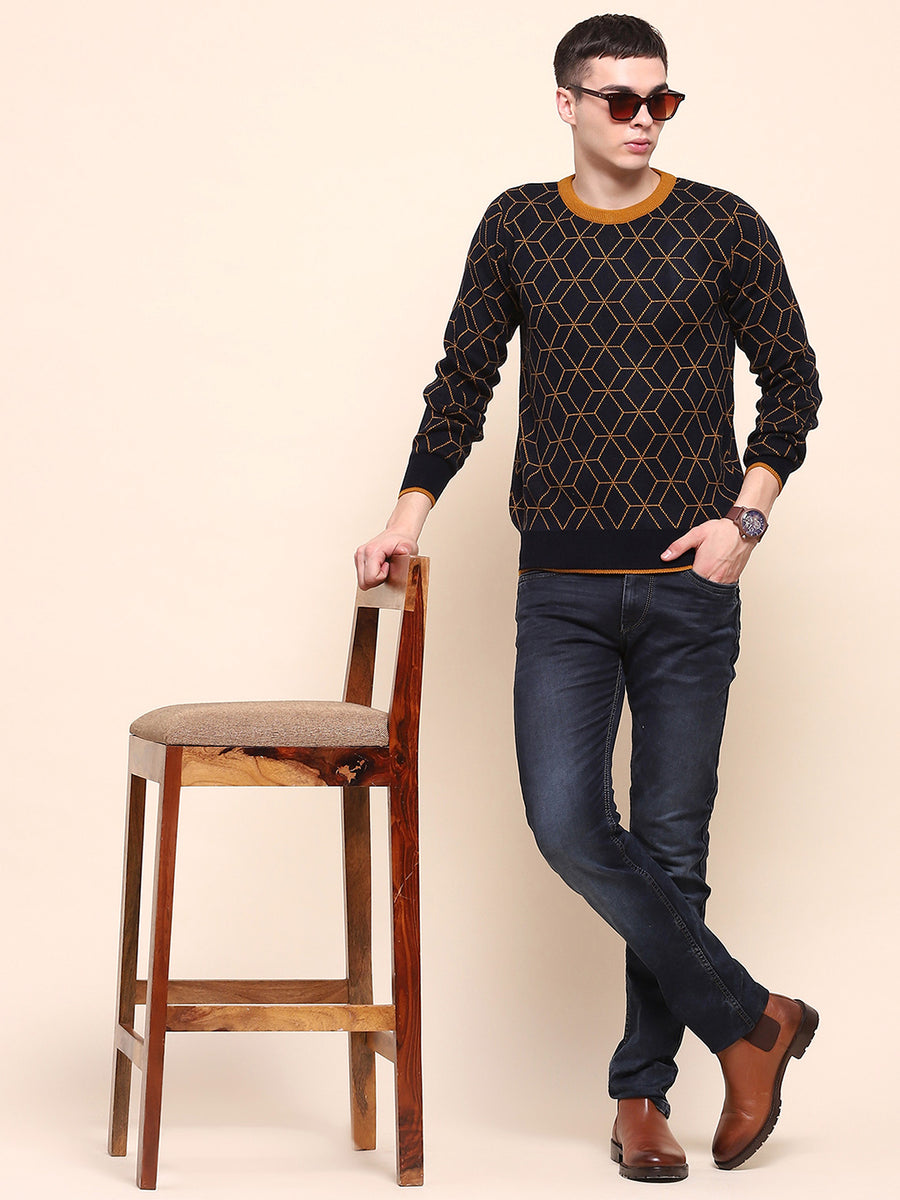 Camla Barcelona Geometric Print Navy Blue Sweater