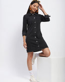 Madame Collared Jacket Style Black Denim Dress