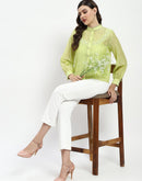 Madame Bridgerton Embroidered Lacework Green Tencel Shirt