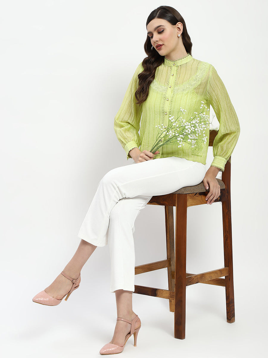 Madame Bridgerton Embroidered Lacework Green Tencel Shirt