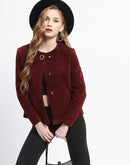 Madame Wine Red Emellished Button Short Coat