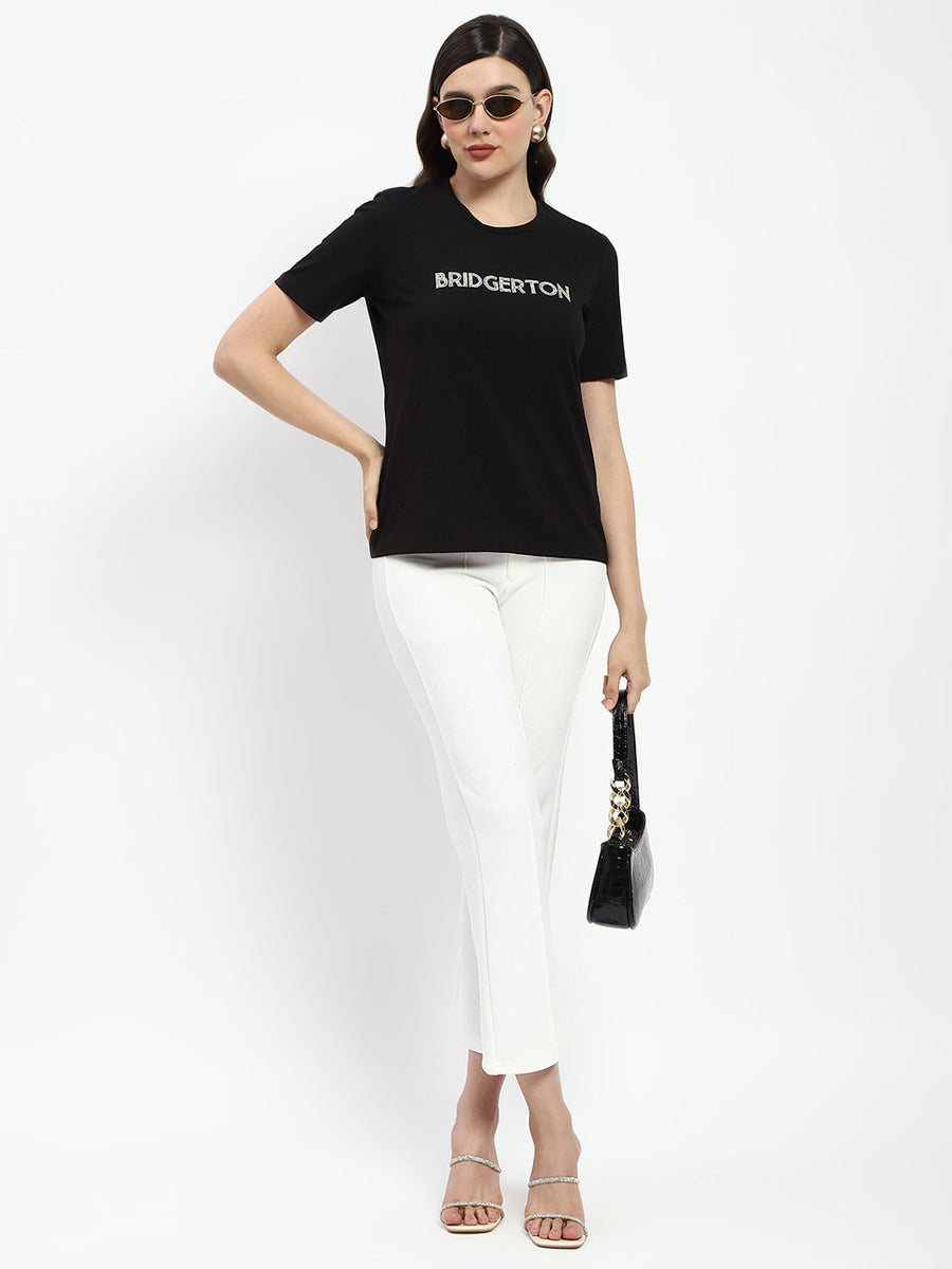 Madame Bridgerton Crystal Embellished Black T-Shirt