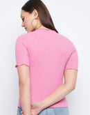 Madame Lettuce Hem Pink Ribbed Top