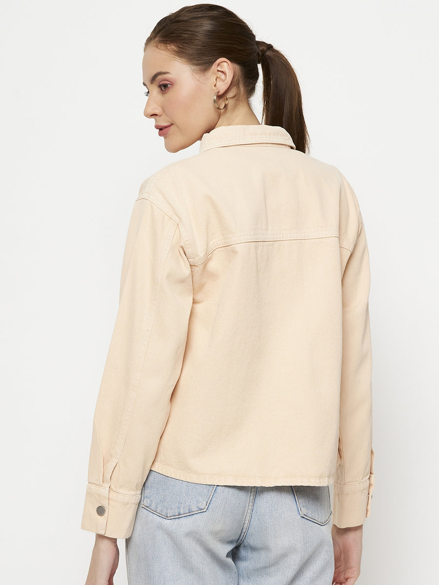 Camla Barcelona Solid Peach Denim Jacket