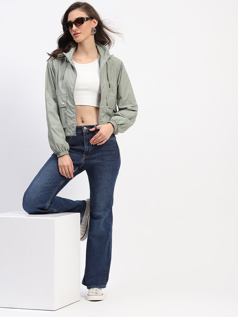 Madame Olive Green Cropped Windbreaker Jacket