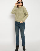 Madame Self Design Round Neck Green Sweater