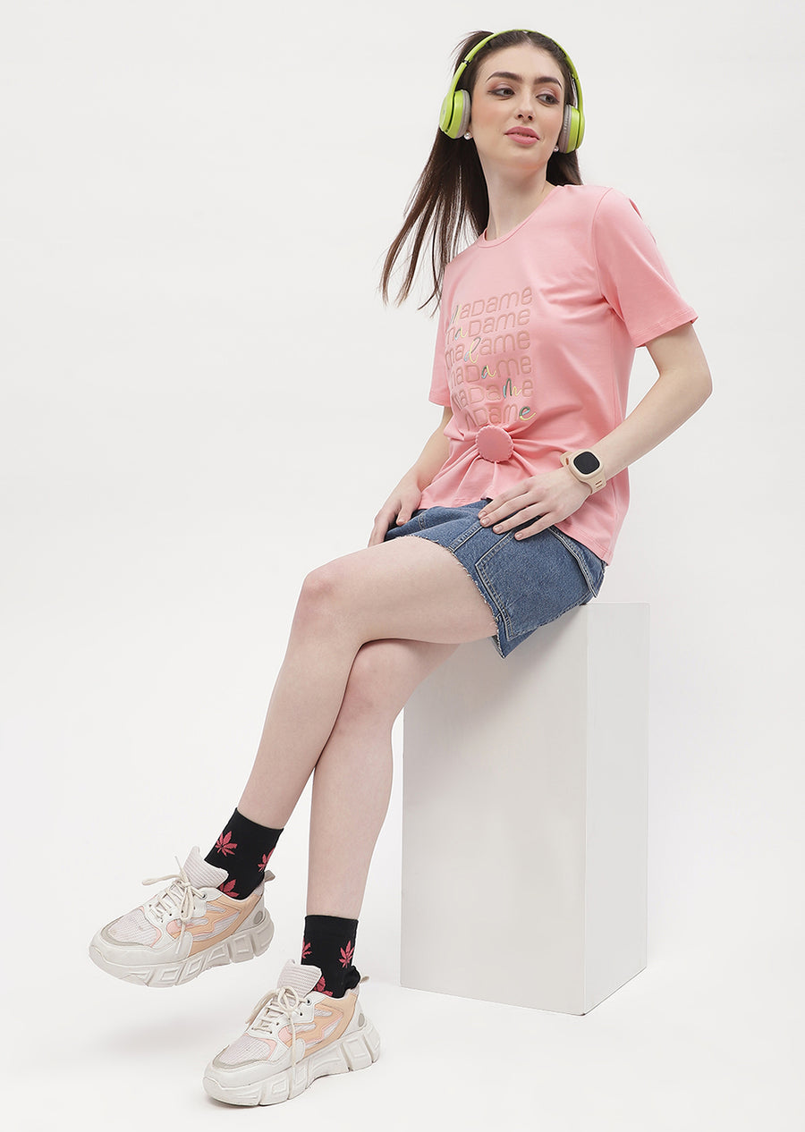 Madame Logo Print Pink Regular T-Shirt