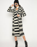 Madame Zebra Striped Dress with Geometric Print Black Ensemble