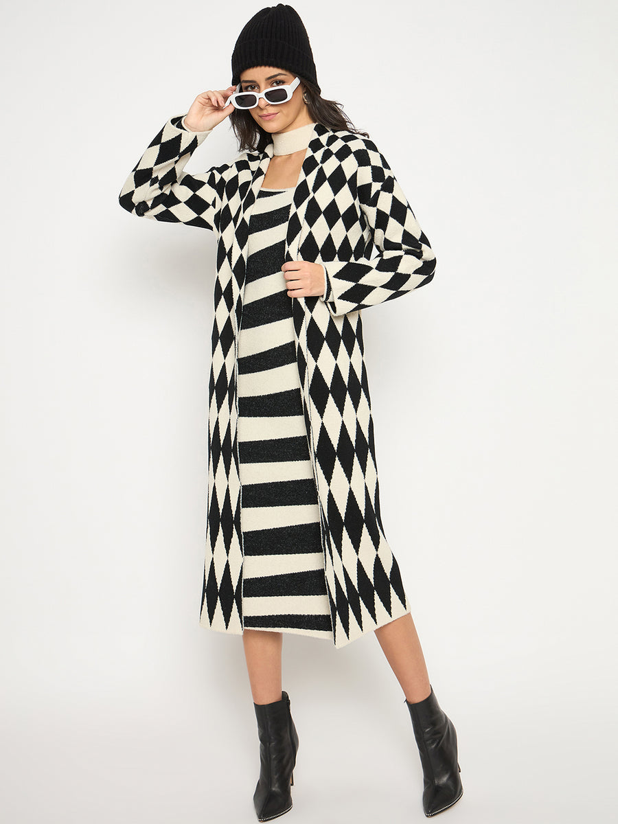 Madame Zebra Striped Dress with Geometric Print Black Ensemble