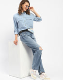 Madame Front Pocket Light Blue Denim Shirt