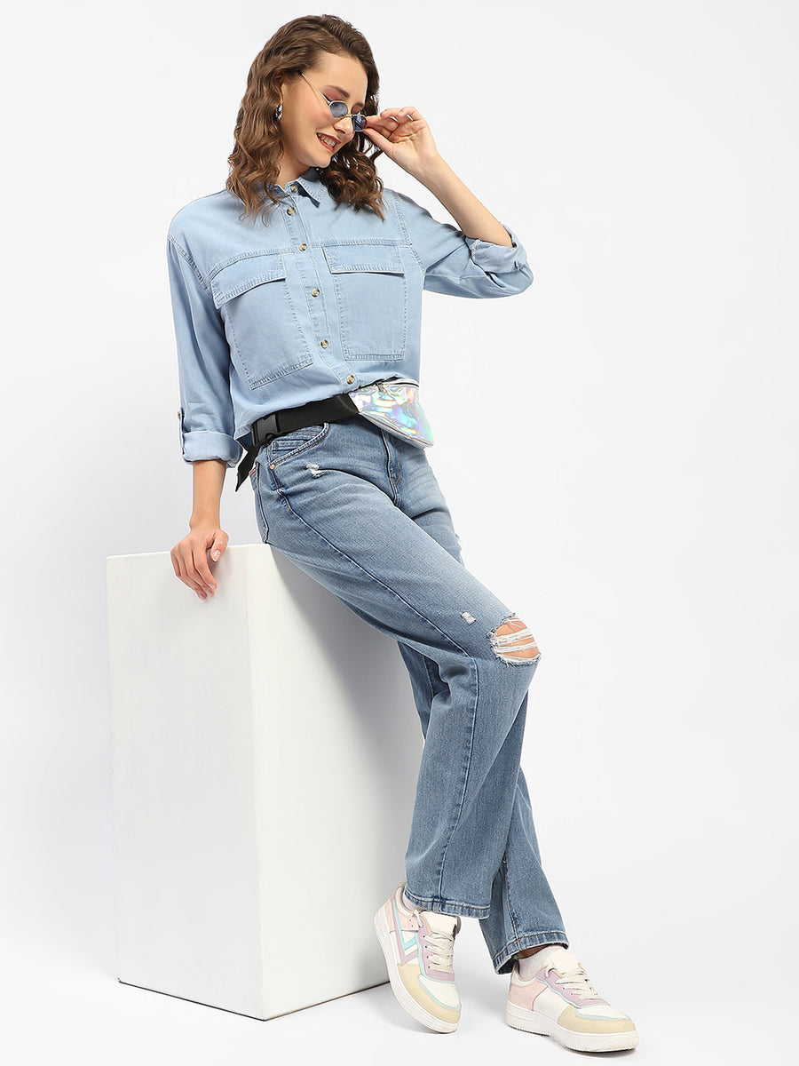 Madame Front Pocket Light Blue Denim Shirt