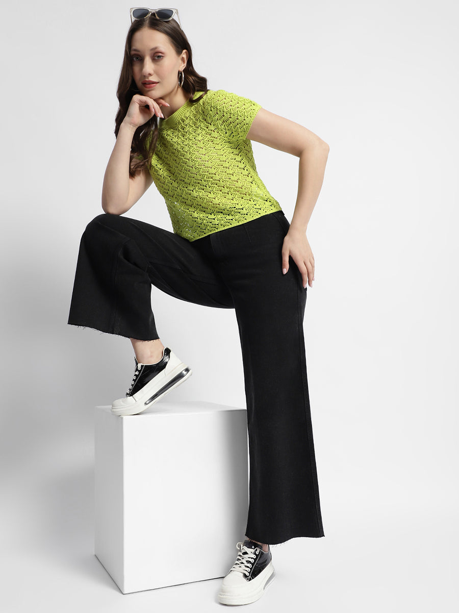 Madame Neon Green Round Neck Knitted Top