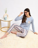 mSECRET Cotton Blue Top and Printed Bottom Nightsuit