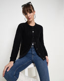 Madame Self Design Crew Neck Black Cardigan