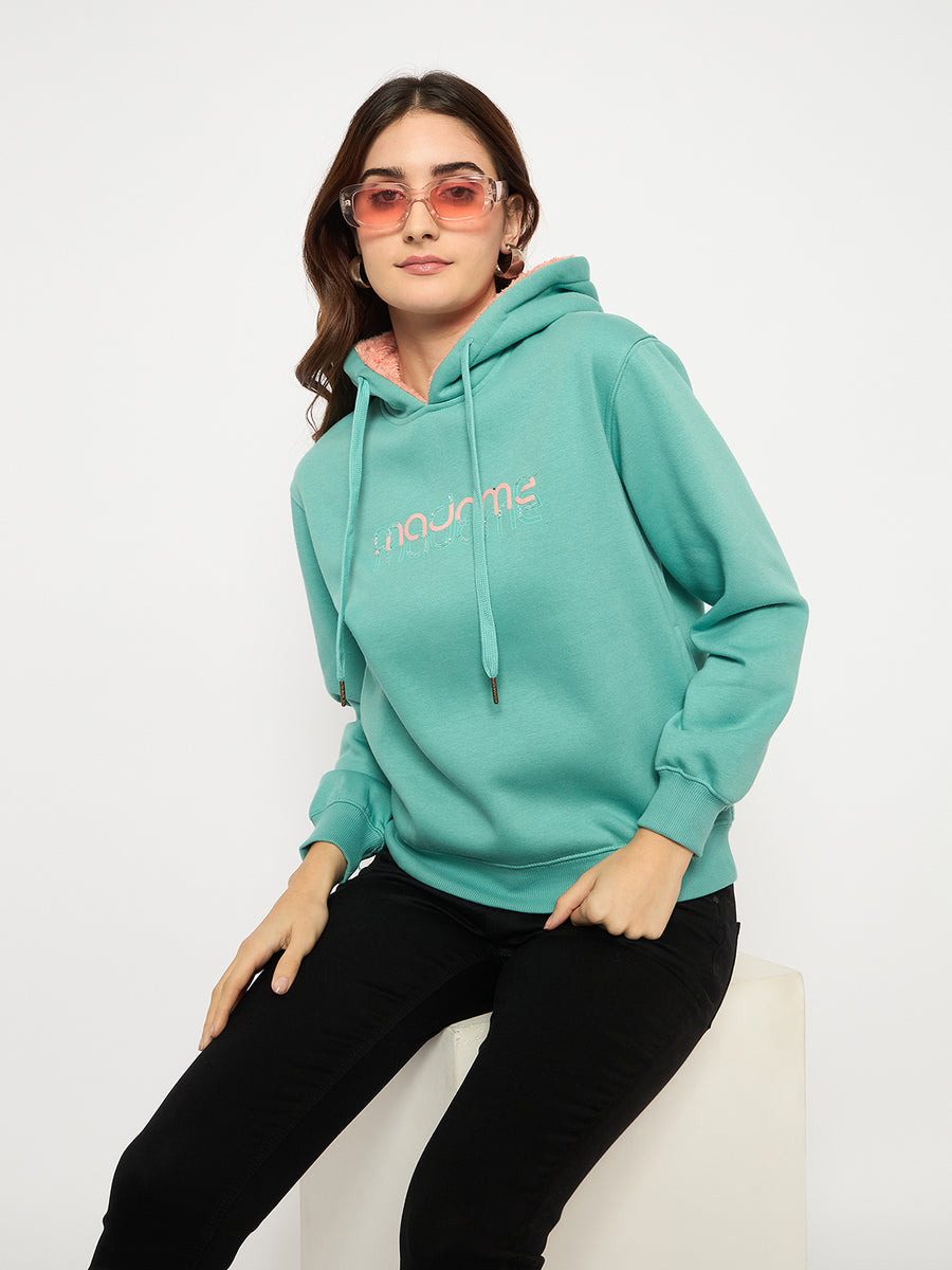 Madame Branding Print And Handwork Seafoam Hooded Sweatshirt