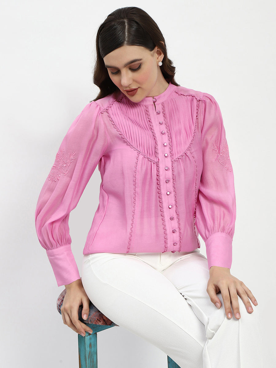 Madame Bridgerton Lacework Pleated Nylon Mauve Shirt