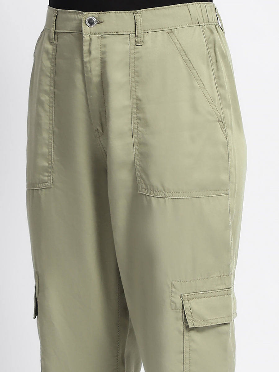 Madame Tapered Fit Olive Green Mid Rise Cargo Joggers