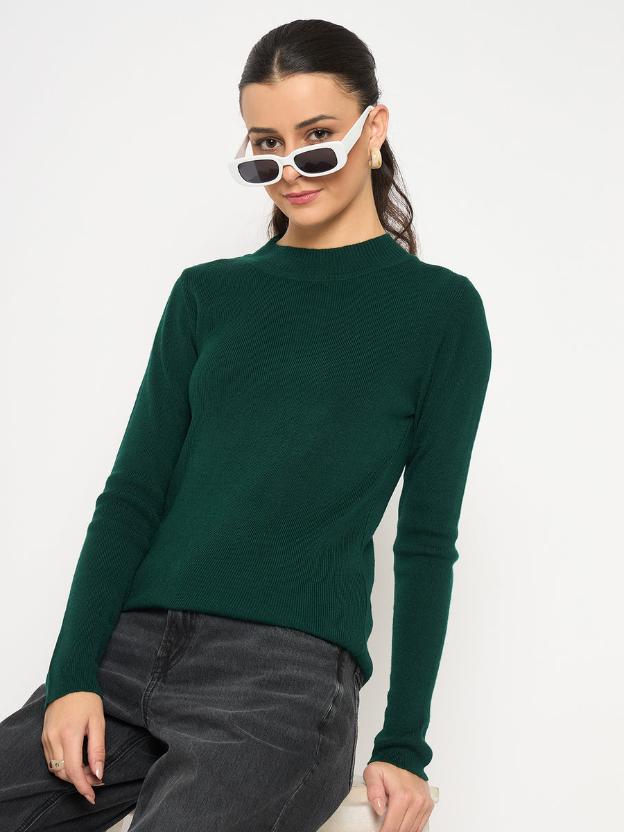 Madame Mock Neck Solid Green Skeeve