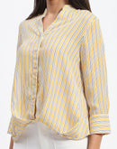 Madame Striped Mandarin Collar Button Down Shirt