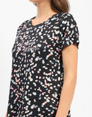 mSECRET Floral Print Round Neck Black Night Dress