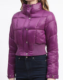 Madame Cropped Purple Quilted Puffer High Neck Jacket