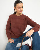 Madame Fringe Textured Chocolate Brown Cotton Sweater