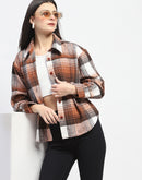 Madame Plaid Pattern Collared Brown Shacket