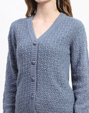 Madame Blue Cable Knit Button-Up Cardigan