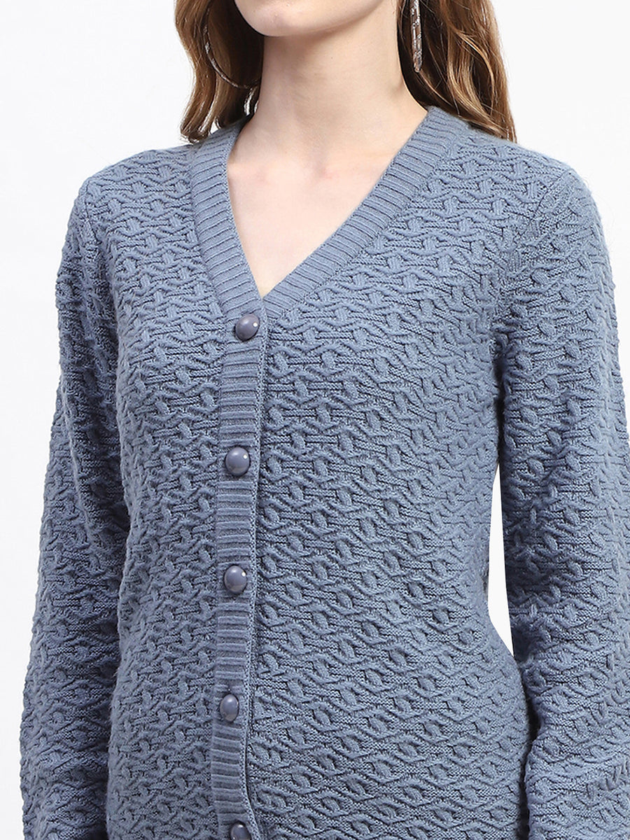 Madame Blue Cable Knit Button-Up Cardigan