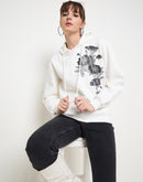 Madame Floral Print Adorned Cotton Blend White Sweatshirt