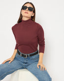 Madame Turtle Neck  Ribbed Cuff Wine Red Sweater