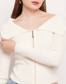 Madame Flap Collar  Off-White Knit Top