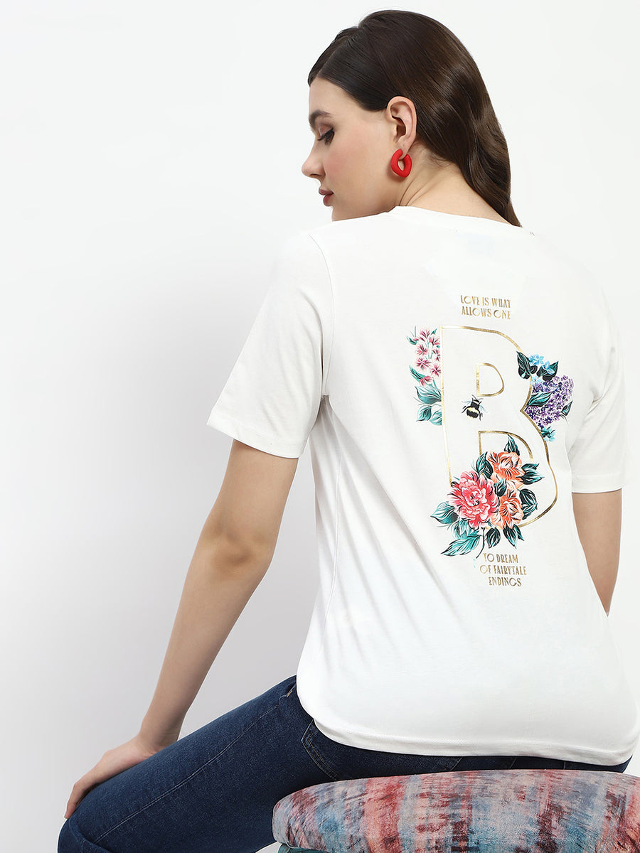 Madame Bridgerton Embossed Graphics White Cotton T-Shirt